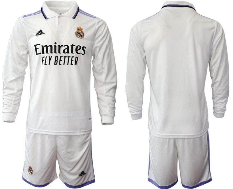 Men 2022-2023 Club Real Madrid home long sleeve white blank Soccer Jersey